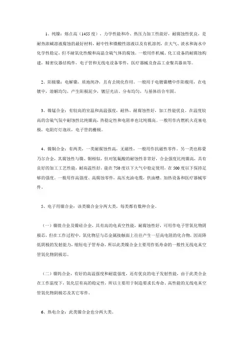 镍合金的用途和特性