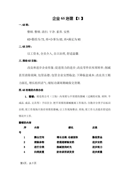 企业6S管理主要内容