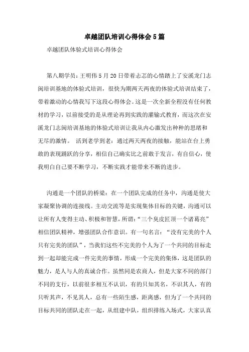 卓越团队培训心得体会5篇