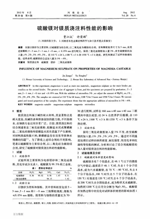 硫酸镁对镁质浇注料性能的影响