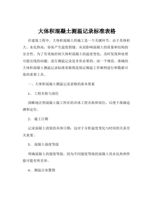 大体积混凝土测温记录标准表格