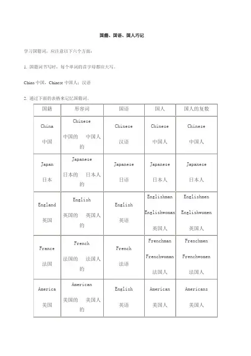 国籍、国语、国人巧记