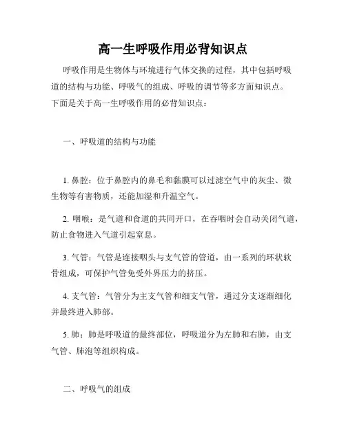 高一生呼吸作用必背知识点