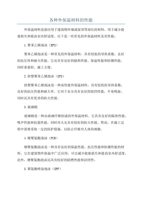 各种外保温材料的性能