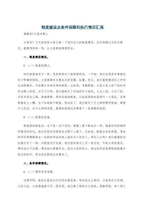 制度建设及条件保障和执行情况汇报
