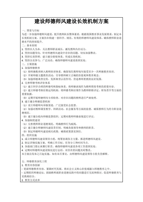 建设师德师风建设长效机制方案