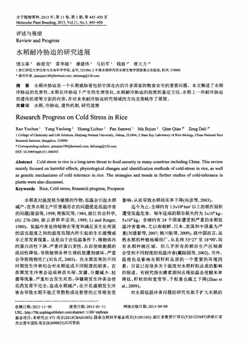 水稻耐冷胁迫的研究进展