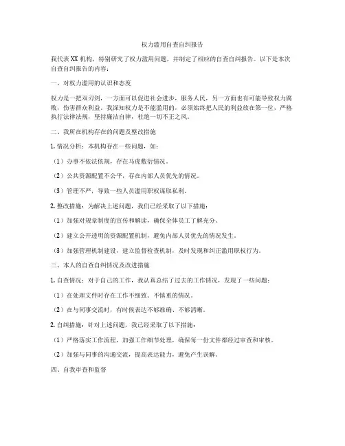 权力滥用自查自纠报告