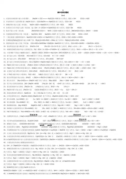 高中化学方程式离子方程式大全(汇合网络全部信息,适合打印)