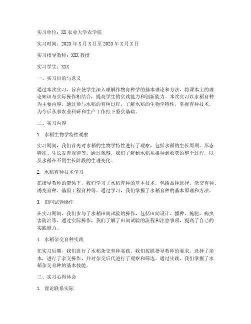 作物育种学实习报告水稻