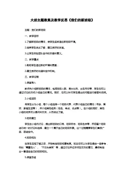 大班主题教案及教学反思《我们的新班级》