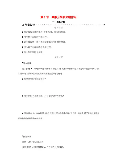 高中生物 2.1 减数分裂和受精作用(1)学案 新人教版必修2-新人教版高一必修2生物学案
