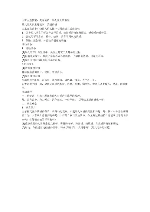 大班主题教案美丽的桥幼儿园大班教案