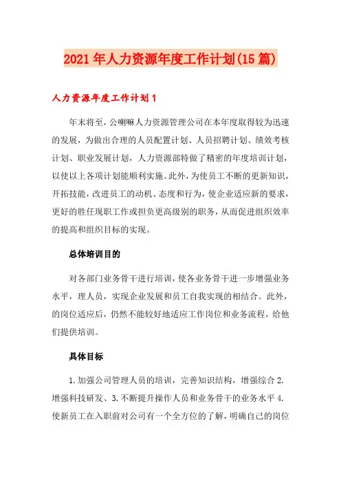 2021年人力资源年度工作计划(15篇)