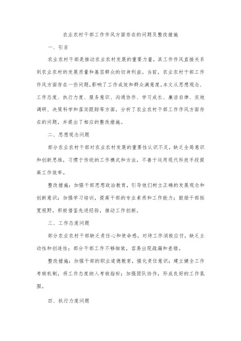 农业农村干部工作作风方面存在的问题及整改措施