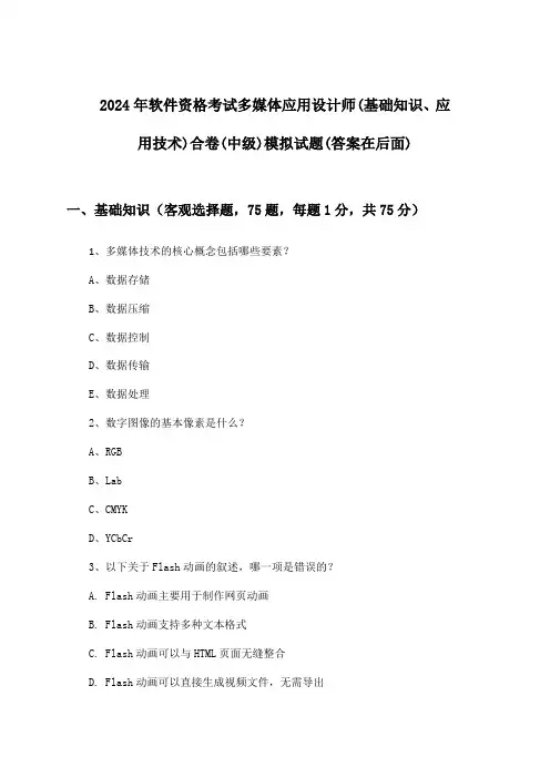 2024年软件资格考试多媒体应用设计师(中级)(基础知识、应用技术)合卷试题及解答参考