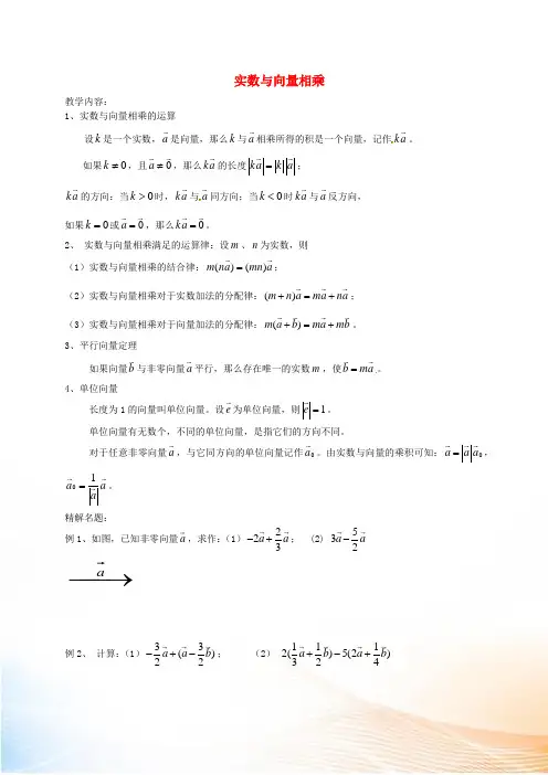 九年级数学上册 24.6 实数与向量相乘教案 沪教版五四制
