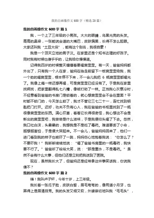 我的自画像作文600字（精选20篇）