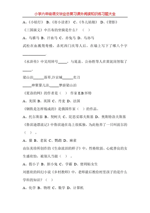 小学六年级语文毕业总复习课外阅读知识练习题大全147