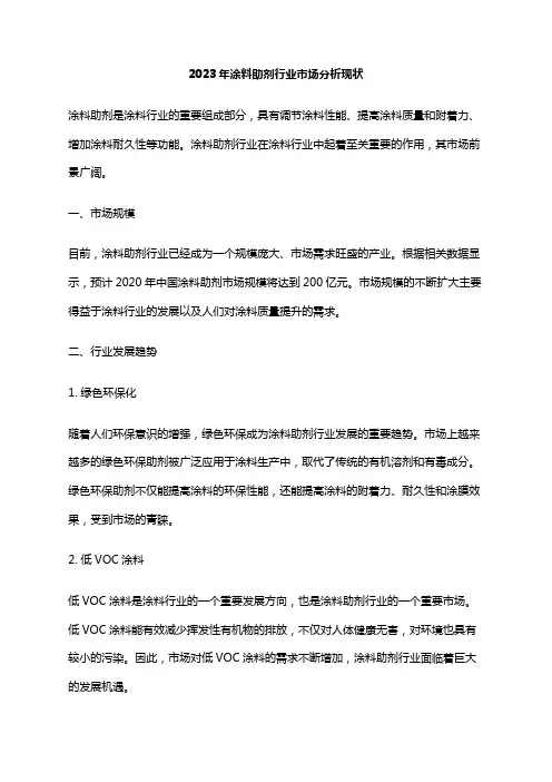 2023年涂料助剂行业市场分析现状
