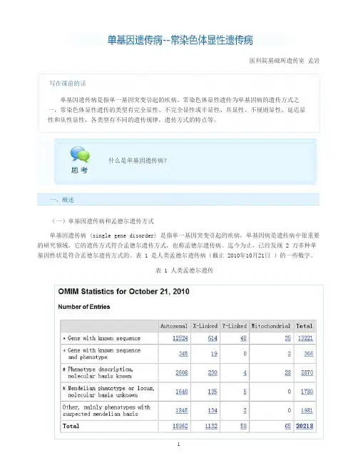 单基因遗传病--常染色体显性遗传病