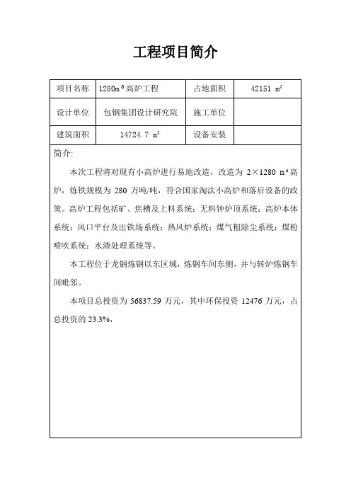 1280高炉工程项目简介