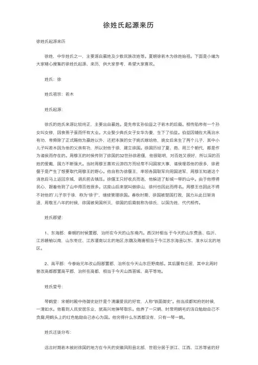 徐姓氏起源来历