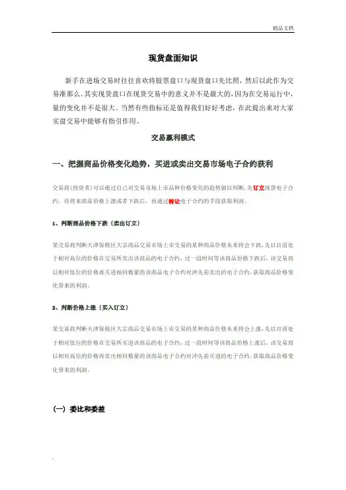 现货盘面知识入门知识
