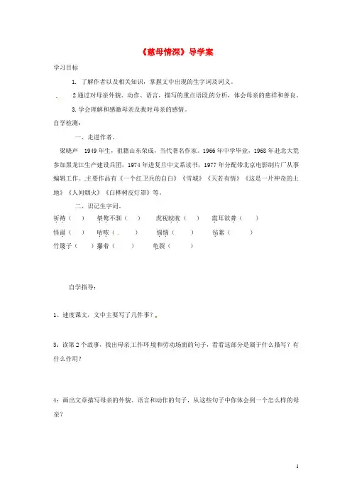 七年级语文上册 第三单元 第6课《慈母情深》导学案1(无答案)(新版)北师大版