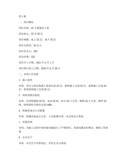 工程施工项目周报(3篇)