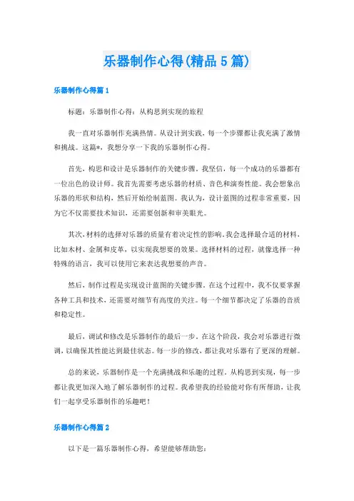 乐器制作心得(精品5篇)