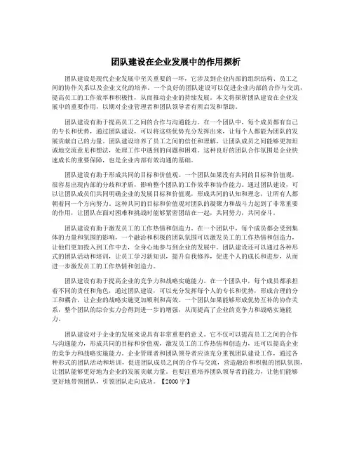 团队建设在企业发展中的作用探析