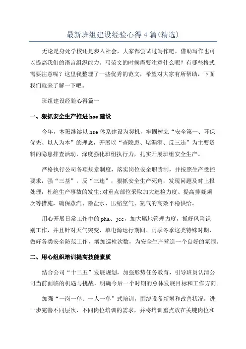 最新班组建设经验心得4篇(精选)