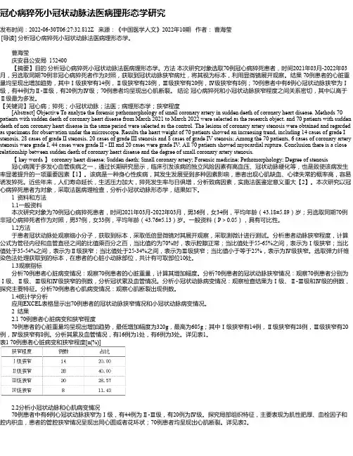 冠心病猝死小冠状动脉法医病理形态学研究