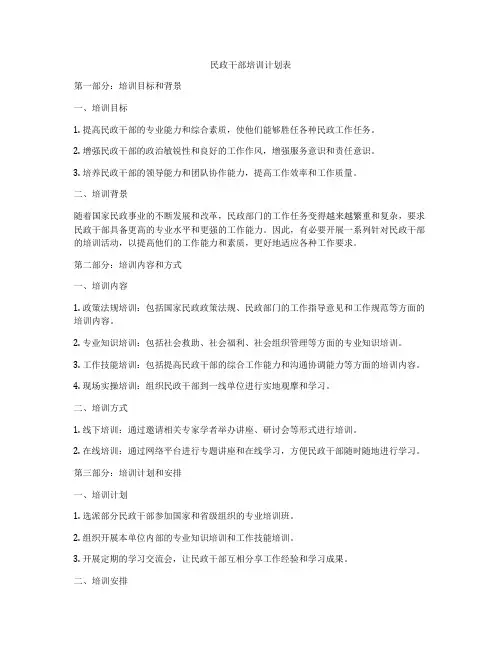 民政干部培训计划表