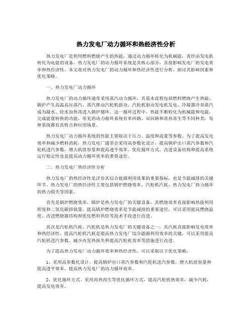 热力发电厂动力循环和热经济性分析