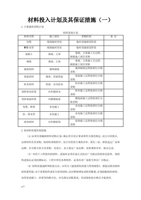 材料投入计划及其保证措施