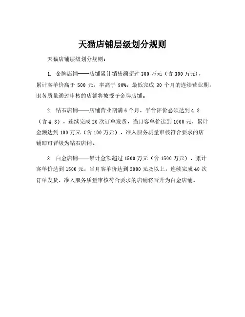 天猫店铺层级划分规则