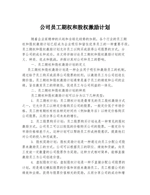公司员工期权和股权激励计划