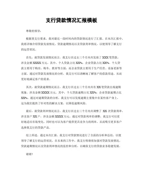 支行贷款情况汇报模板