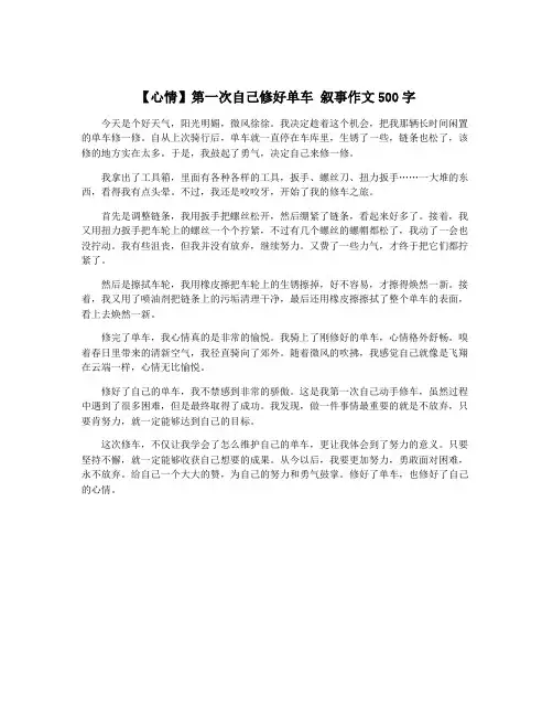 【心情】第一次自己修好单车 叙事作文500字