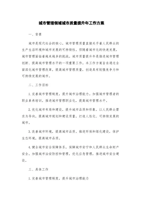 城市管理领域城市质量提升年工作方案