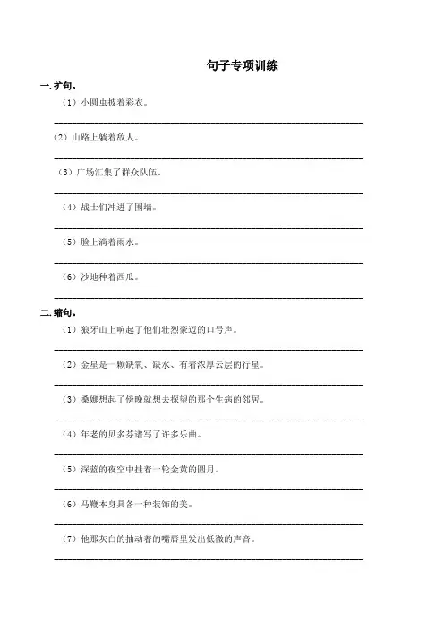 小学六年级语文句子专项训练(扩写缩写等)