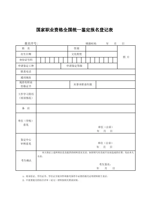 职业技能鉴定申请表
