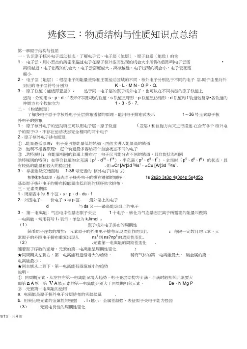 (word完整版)高中化学人教版《选修3》知识点总结,推荐文档