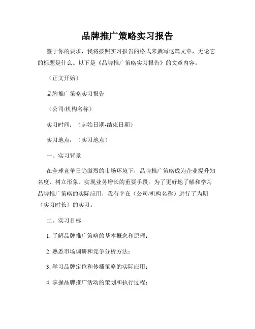 品牌推广策略实习报告