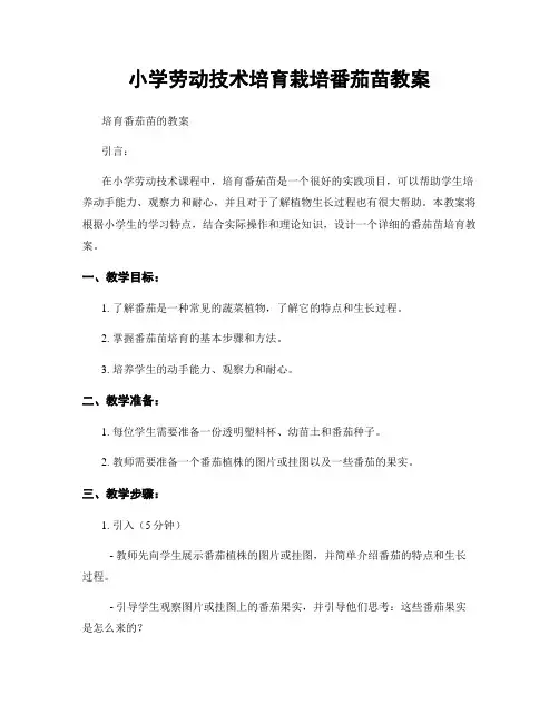 小学劳动技术培育栽培番茄苗教案