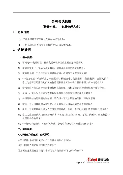 高层访谈提纲