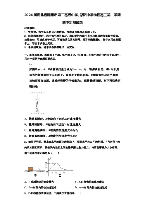 2024届湖北省随州市第二高级中学、郧阳中学物理高三第一学期期中监测试题含解析