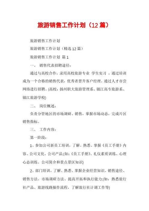 旅游销售工作计划(12篇)